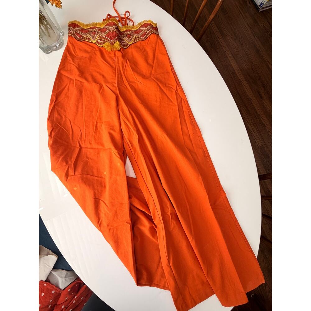Orange Flared and Embroidered Pants by Andrea Iyamah - Size 10 (L)
